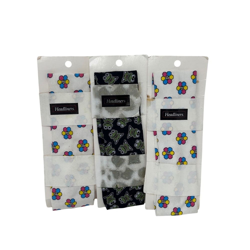 Vintage Headliners Hair Bands‎ Lot 3 Frog Flower Print Stretch Deadstock
